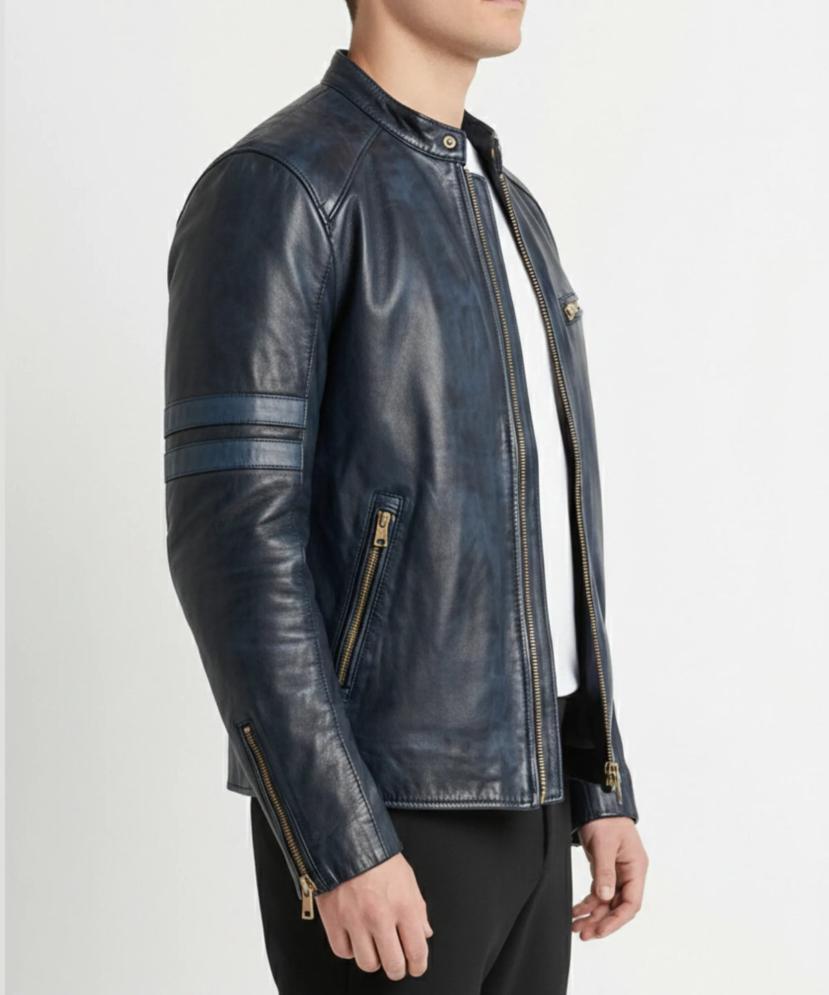 Men’s Black Cafe Racer Leather Jacket – Slim Fit Genuine Leather