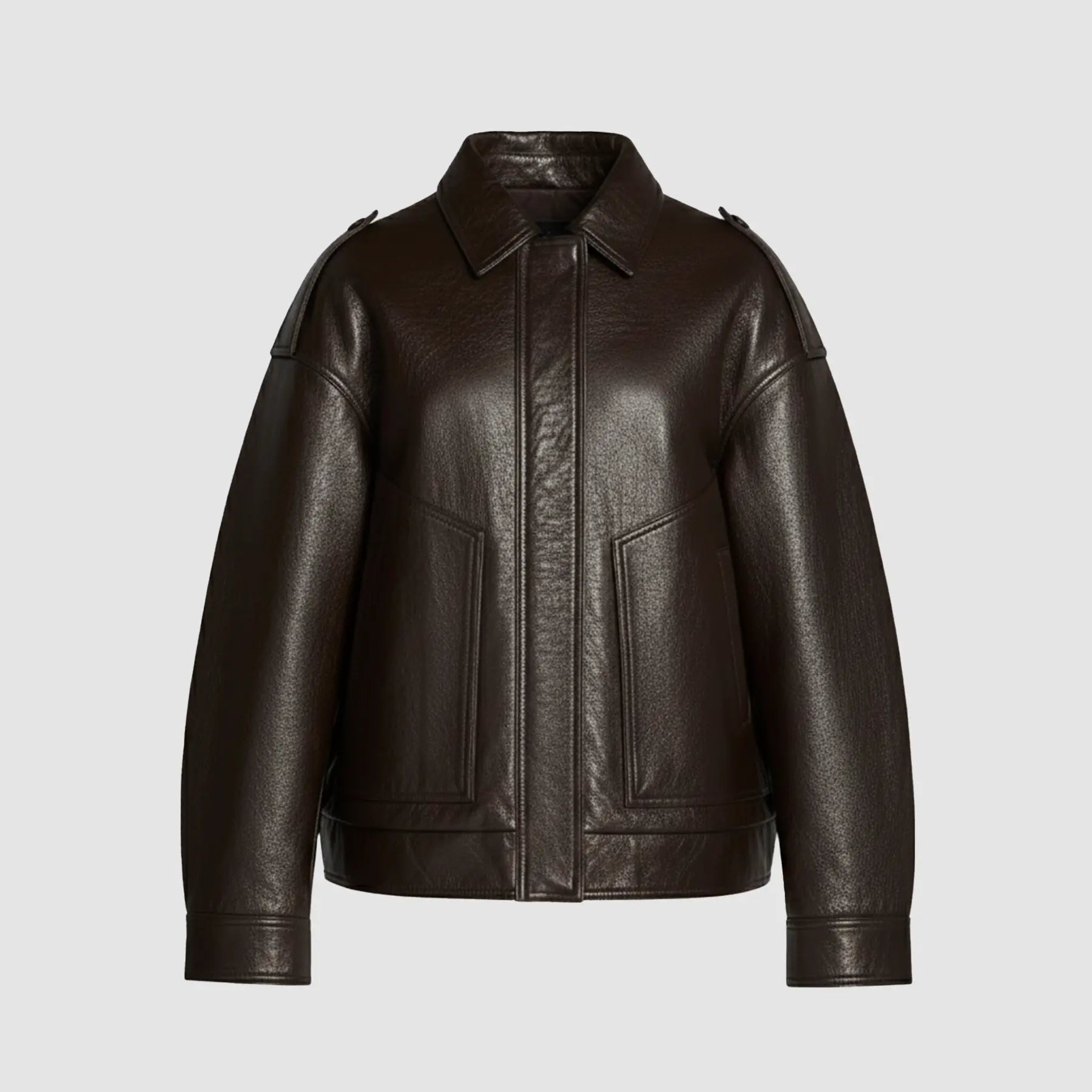 Brown Vintage Leather Bomber Jacket For Women