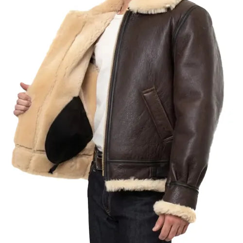 Men's Brown B3 Bomber Jacket Classic Leather & Sheepskin