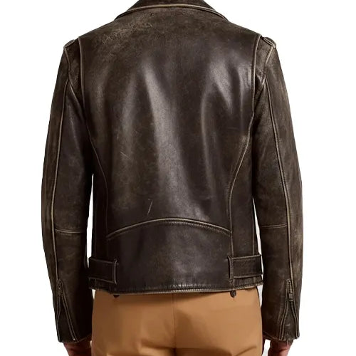 Austin Butler Distressed Brown Leather Bomber Jacket