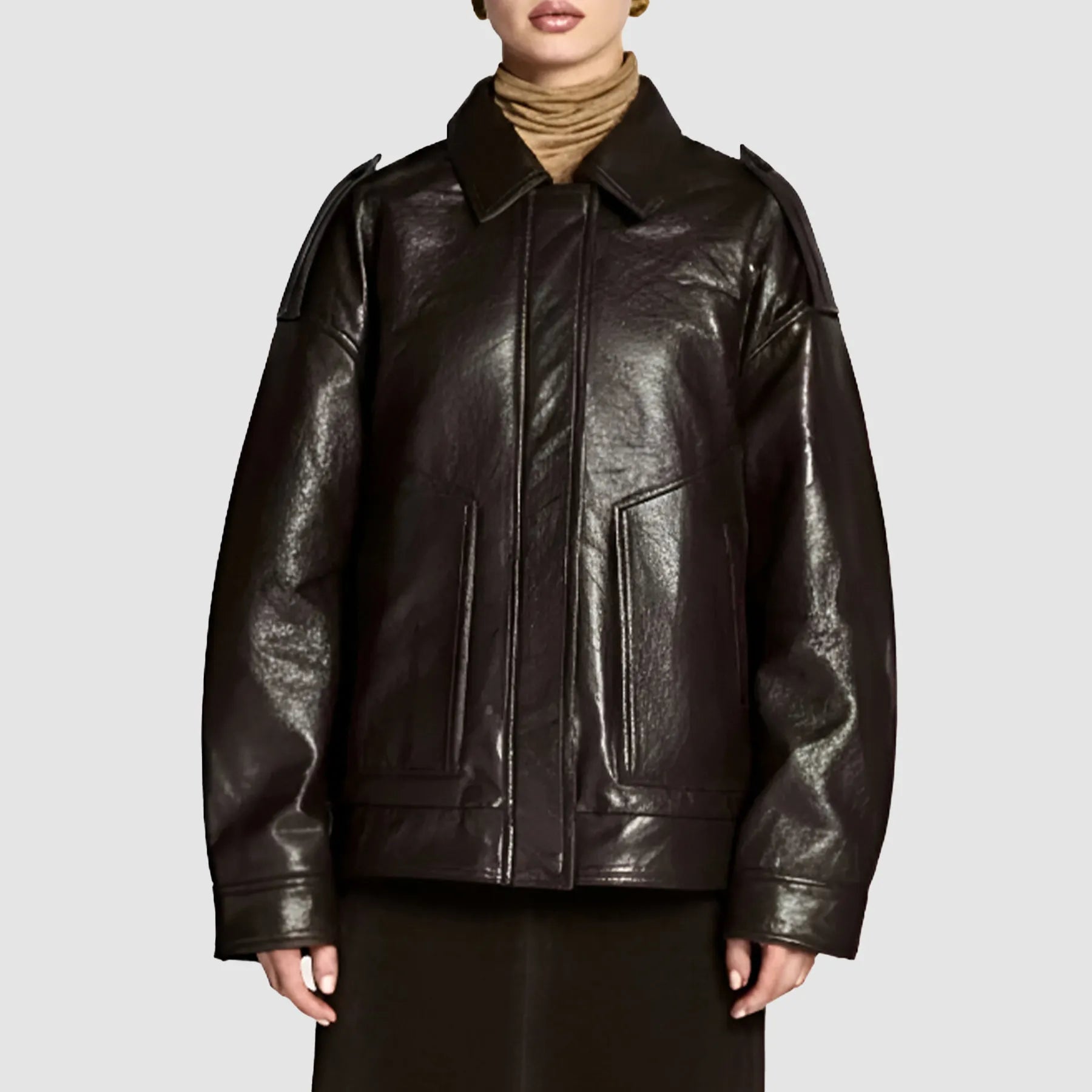 Brown Vintage Leather Bomber Jacket For Women