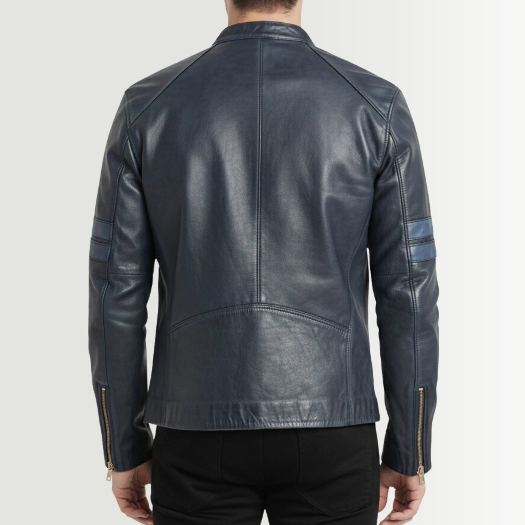 Men’s Black Cafe Racer Leather Jacket – Slim Fit Genuine Leather