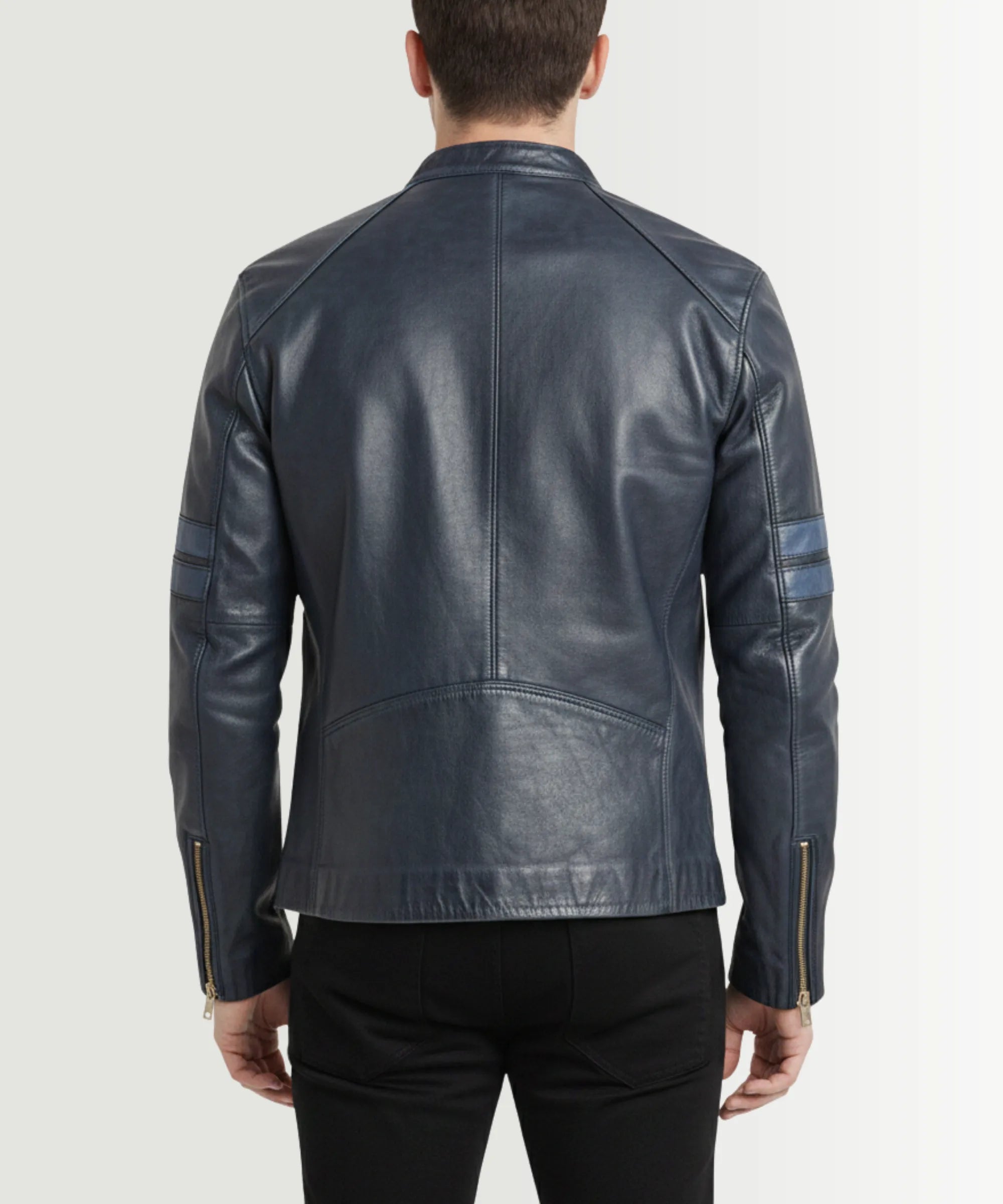 Men’s Black Cafe Racer Leather Jacket – Slim Fit Genuine Leather