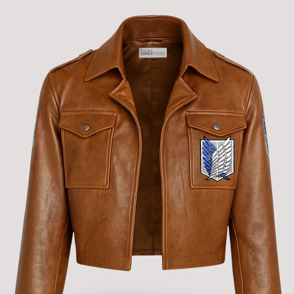 Attack on Titan Jacket for Men – Brown Leather Bomber Style