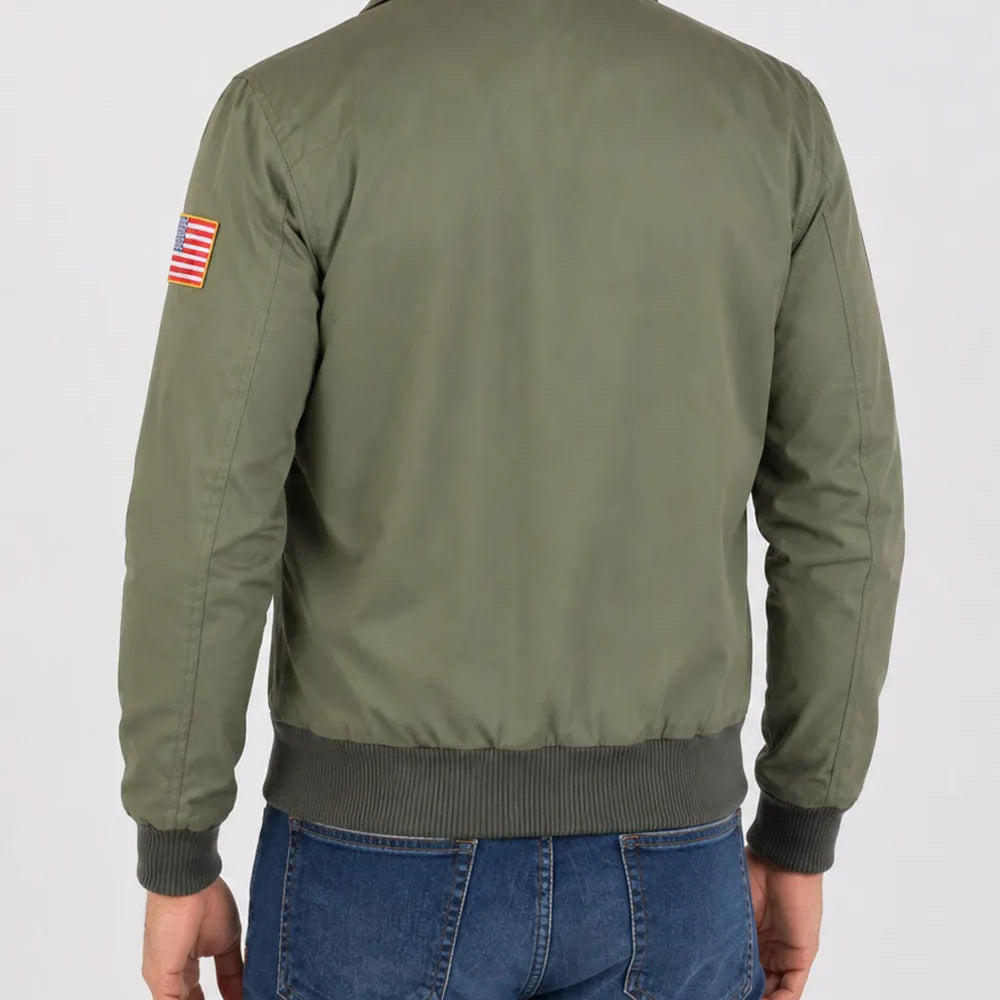 Men's Top Gun green bomber jacket based on Maverick's iconic military flight jacket look.