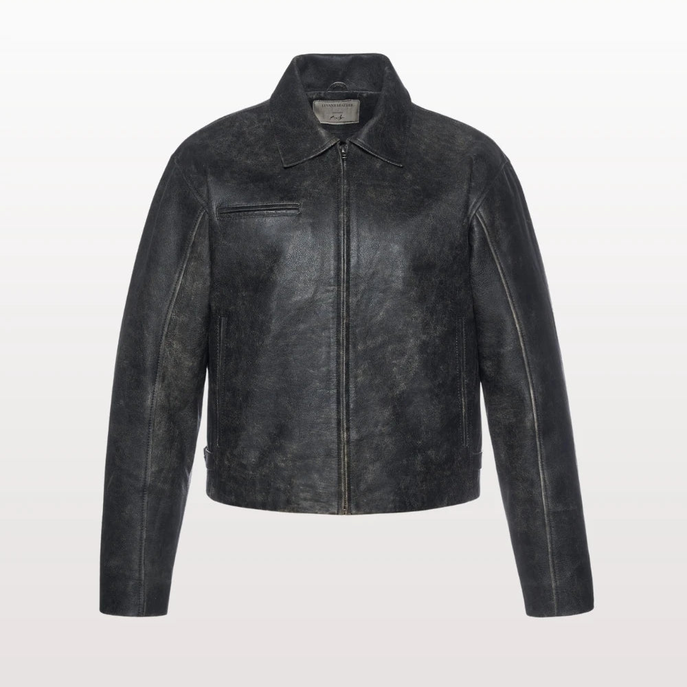 Mens Vintage Distressed Leather Jacket - Jet Black