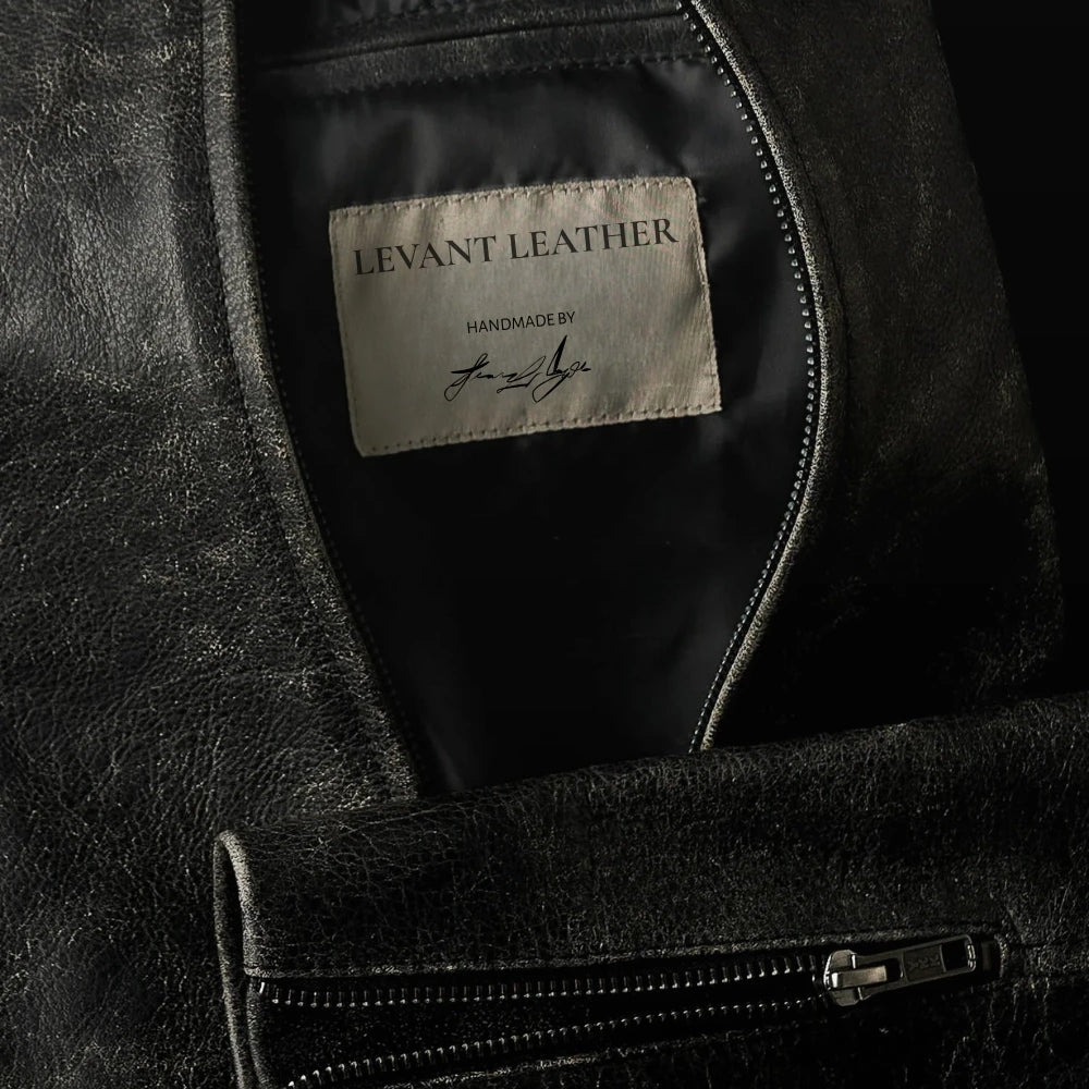 Mens Vintage Distressed Leather Jacket - Jet Black