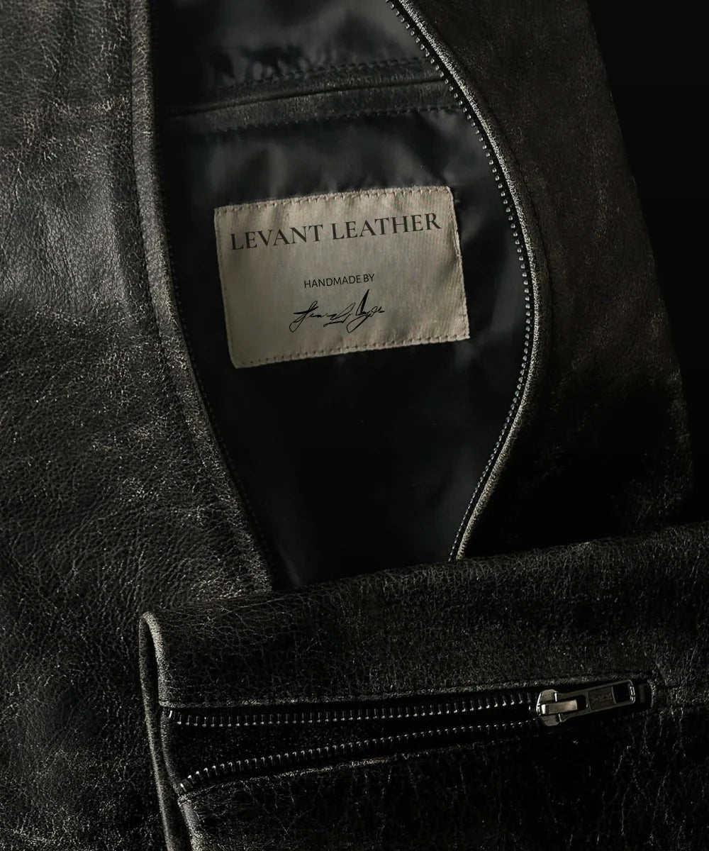Mens Vintage Distressed Leather Jacket - Jet Black
