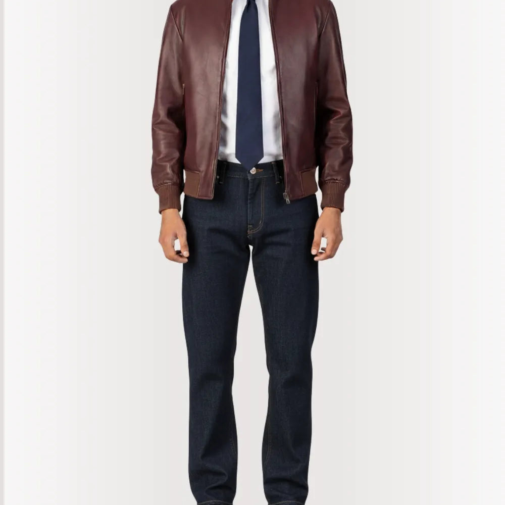 Levant Heritage Mens Burgundy Leather Jacket