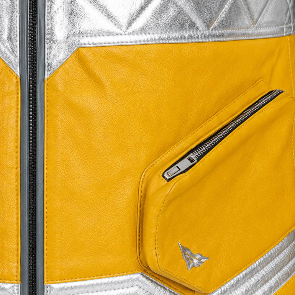 Premium David Martinez Leather Jacket from Cyberpunk Edgerunners in yellow, ideal for anime cosplay, gaming conventions, collectors, and everyday streetwear.