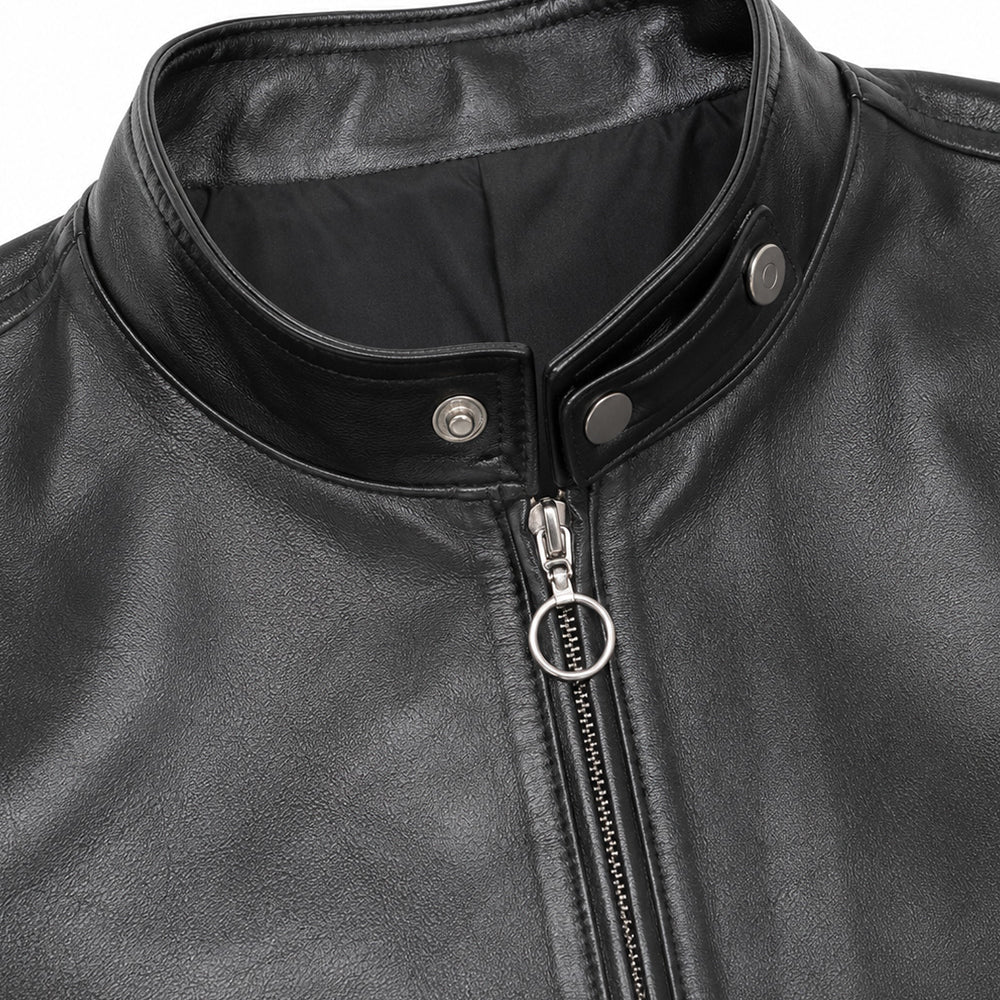 Eddie Munson inspired leather jacket with snap-tab collar
