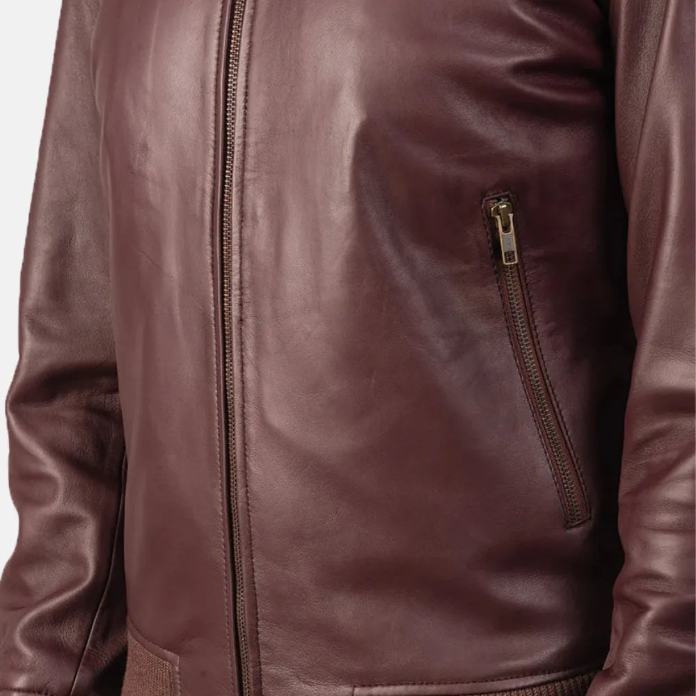 Levant Heritage Mens Burgundy Leather Jacket