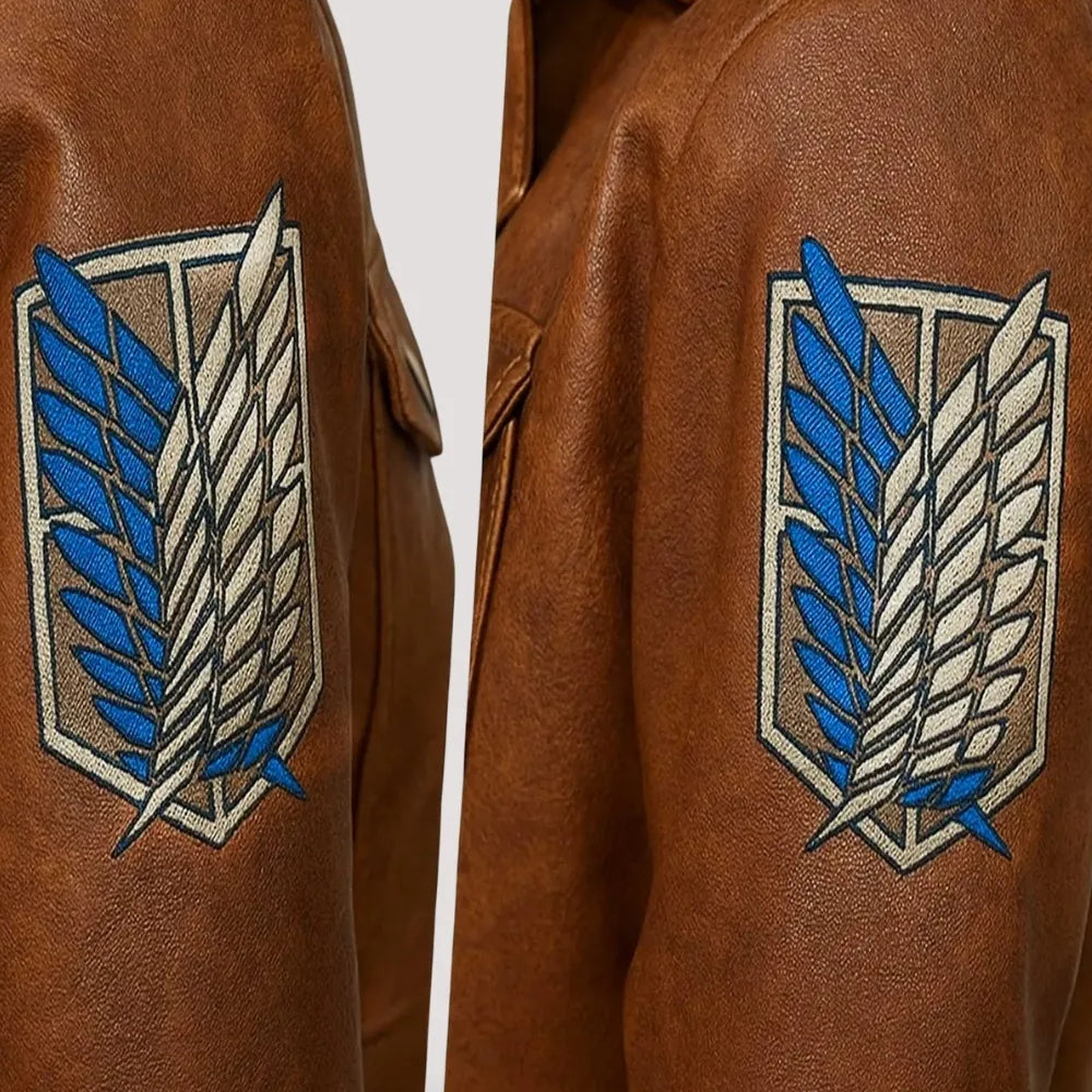 Attack on Titan Jacket for Men – Brown Leather Bomber Style