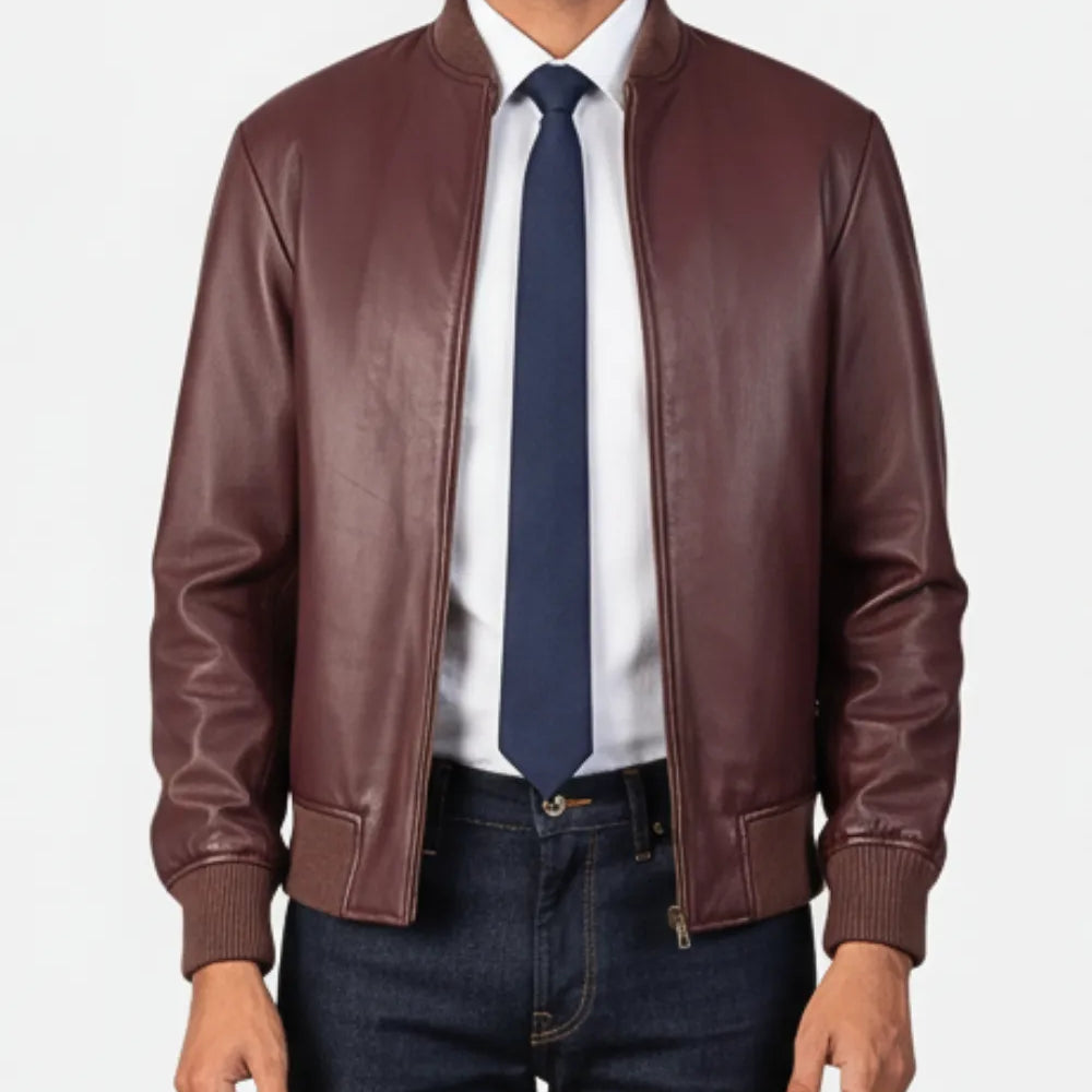 Levant Heritage Mens Burgundy Leather Jacket