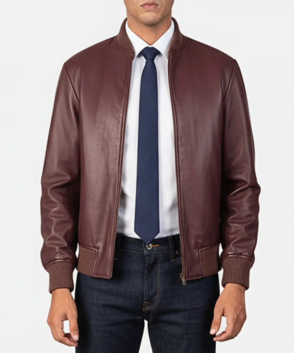 Levant Heritage Mens Burgundy Leather Jacket