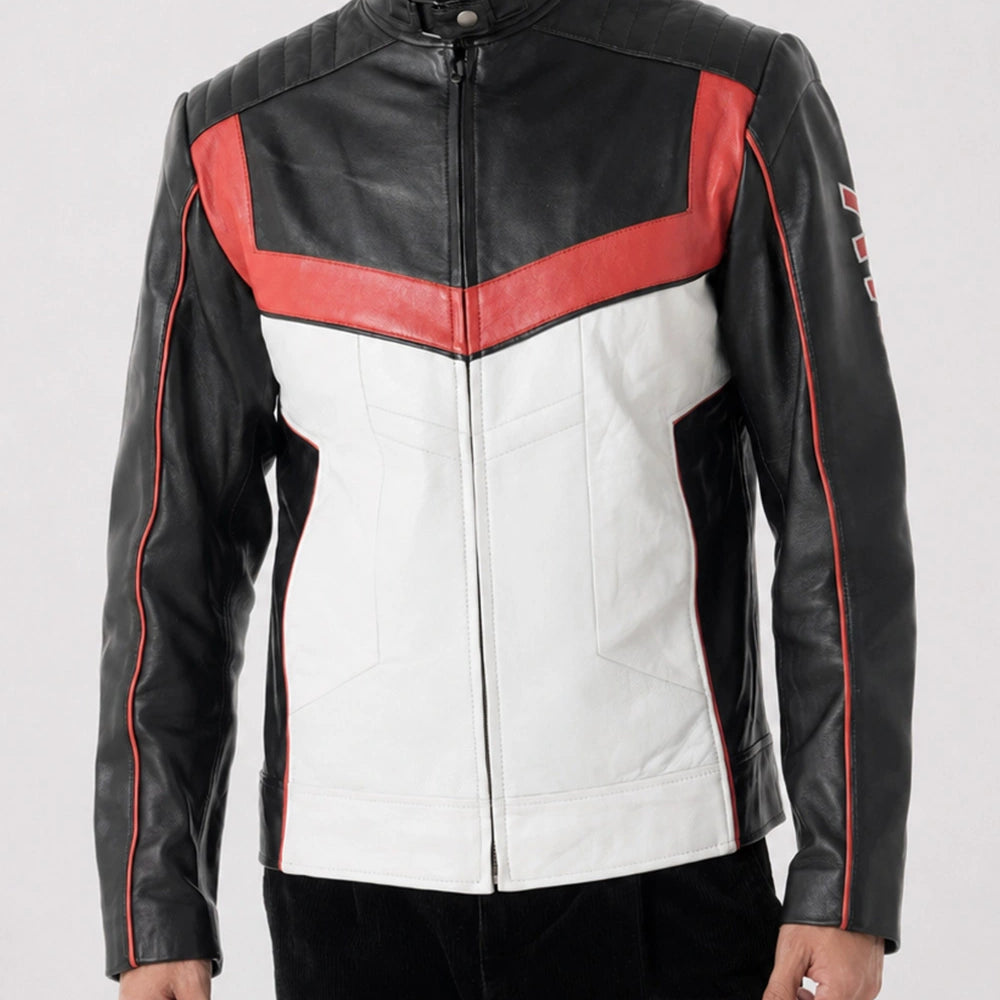 Side profile of Men's Mr Terrific Jacket with premium leather construction, comfortable fit, and classic outerwear style.