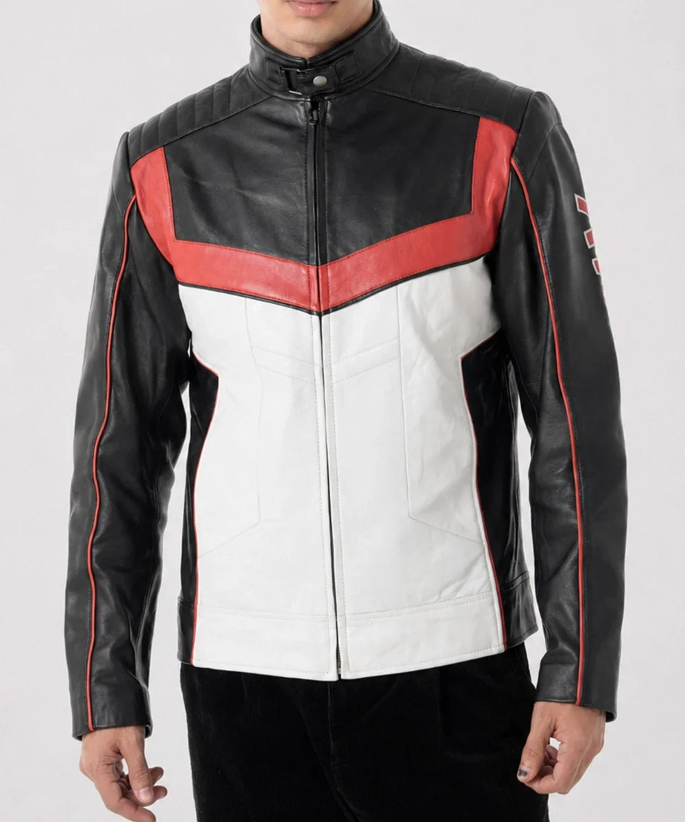 Side profile of Men's Mr Terrific Jacket with premium leather construction, comfortable fit, and classic outerwear style.