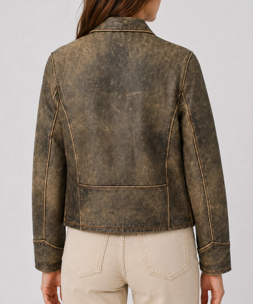 Genuine leather distressed leather jacket for women with a washed vintage look