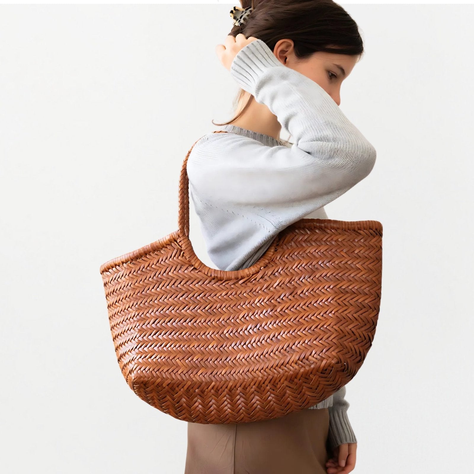Woven Leather Basket Bag Handcrafted Premium Leather Tote