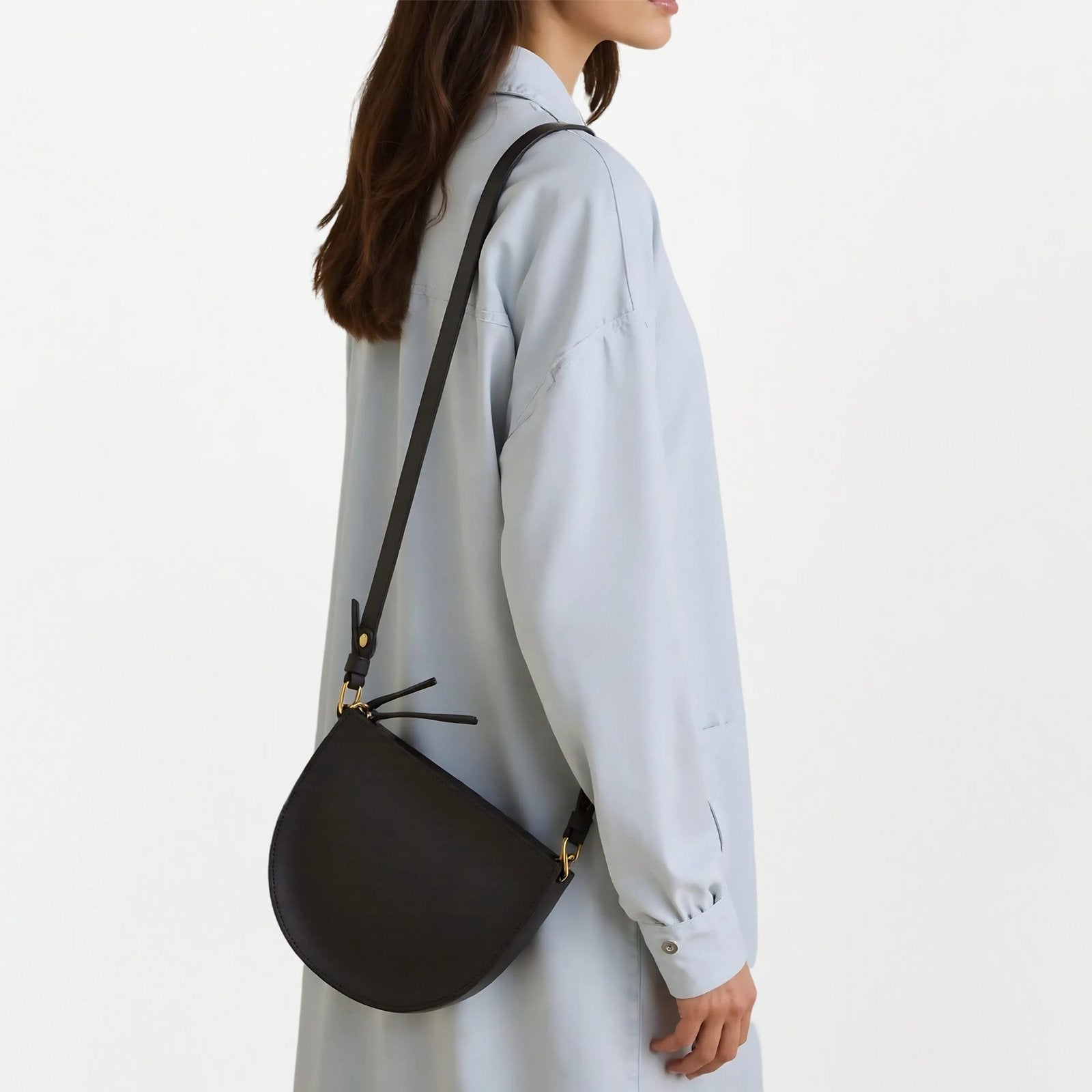 Large Half Moon Leather Bag - Black