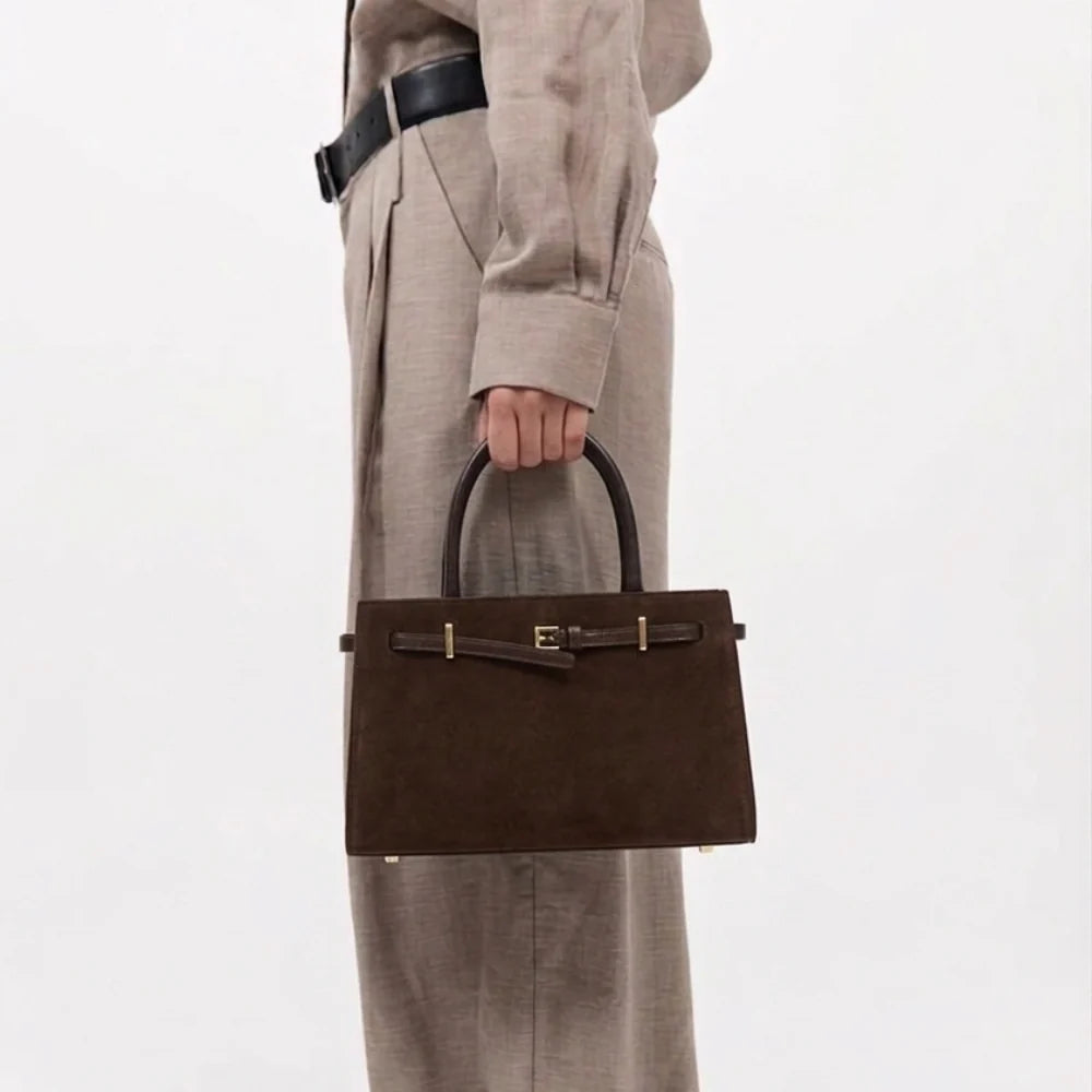 Espresso Suede Mini Book Tote Bag