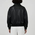 Black Oversized Leather Bomber Jacket For Women's