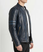 Men’s Black Cafe Racer Leather Jacket – Slim Fit Genuine Leather