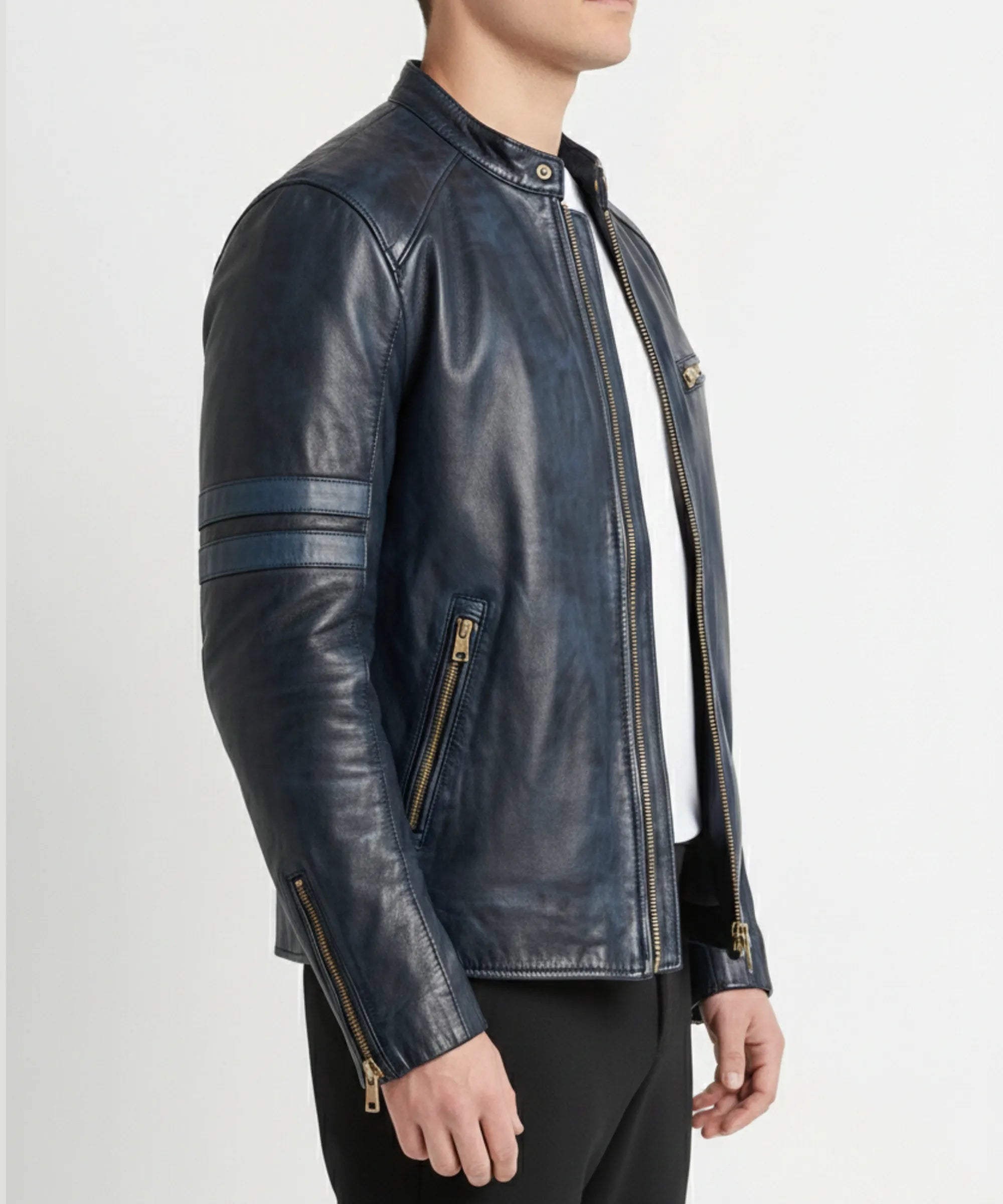 Men’s Black Cafe Racer Leather Jacket – Slim Fit Genuine Leather