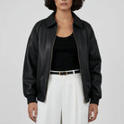 Black Oversized Leather Bomber Jacket For Women's