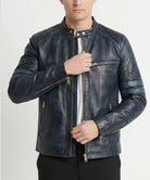 Men’s Black Cafe Racer Leather Jacket – Slim Fit Genuine Leather