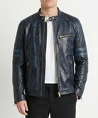 Men’s Black Cafe Racer Leather Jacket – Slim Fit Genuine Leather
