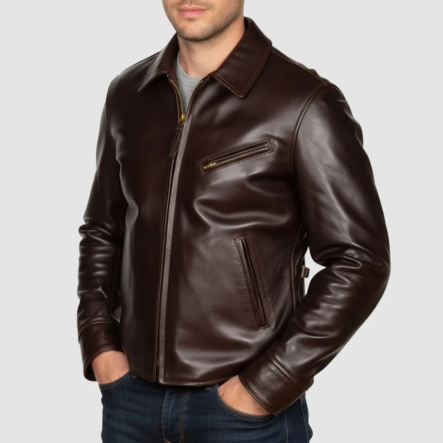 1930s Half Belt Leather Jacket