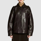 Brown Vintage Leather Bomber Jacket For Women