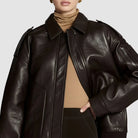 Brown Vintage Leather Bomber Jacket For Women