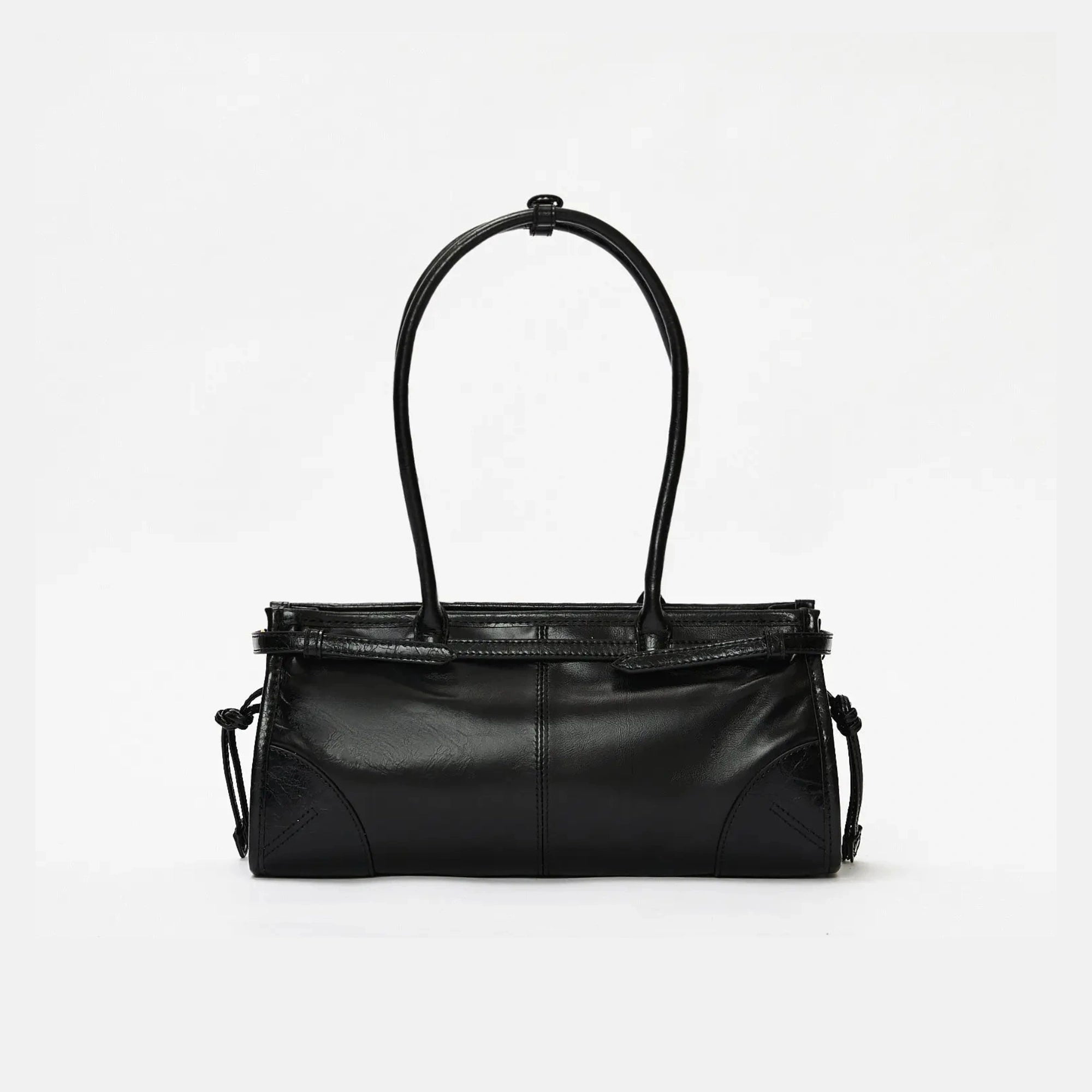 Y2K Double Buckle Black Leather Shoulder Bag – LWG Gold
