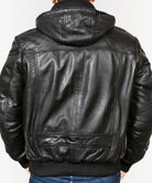 Men’s Leather Bomber Jacket with Hood – Slim Fit Black