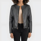 Women's Black Collarless Leather Jacket