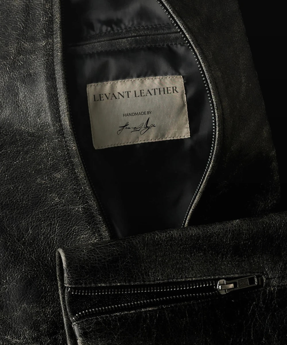 Mens Vintage Distressed Leather Jacket - Jet Black