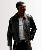 Mens Vintage Distressed Leather Jacket - Jet Black