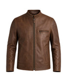 Heritage Brown Cafe Racer Leather Jacket crafted from premium genuine cowhide leather