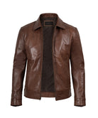 Brown leather Harrington jacket for men in real leather