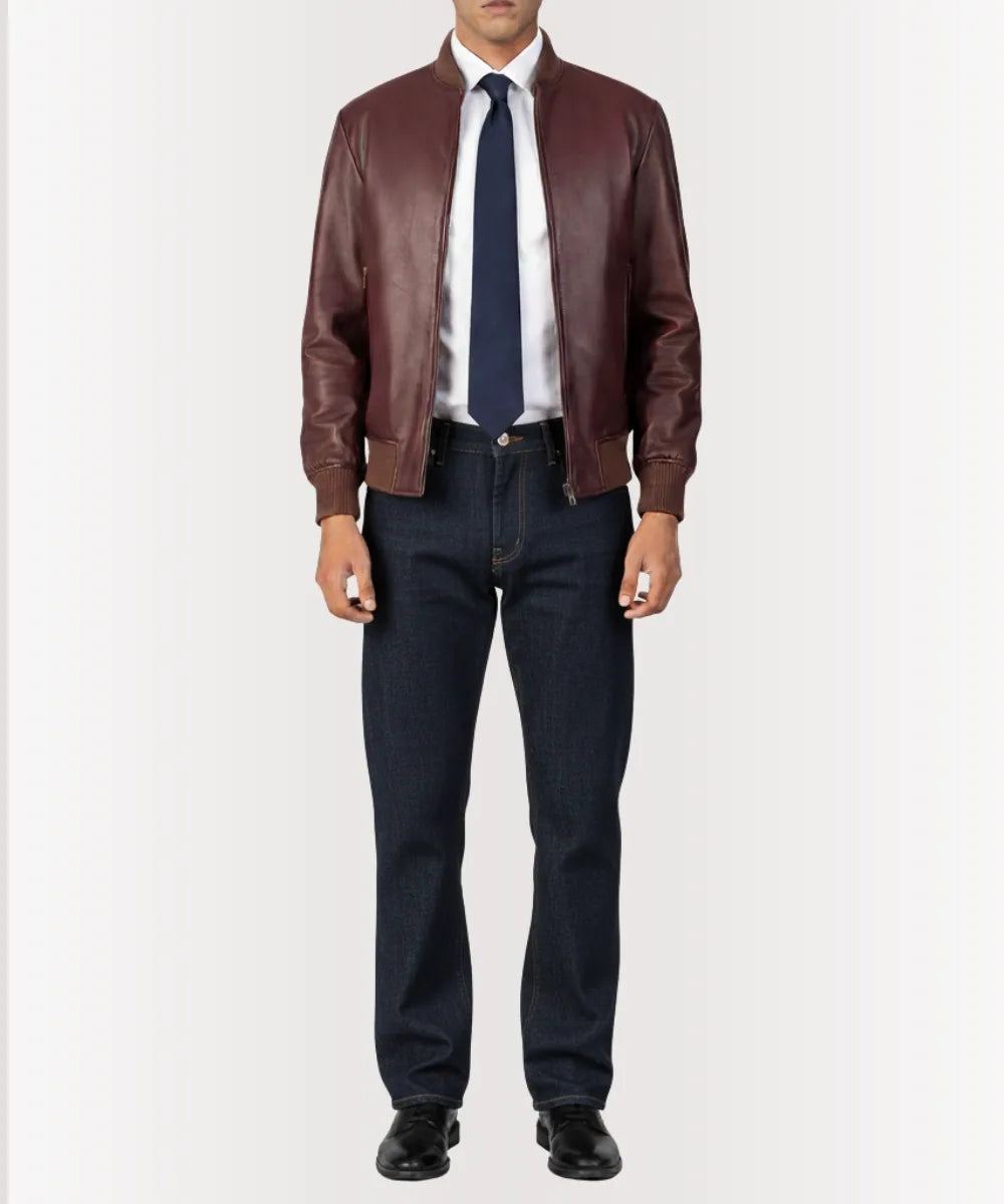 Levant Heritage Mens Burgundy Leather Jacket