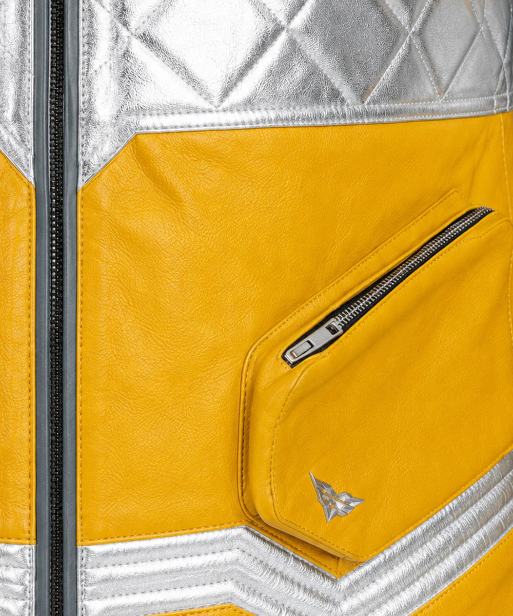 Premium David Martinez Leather Jacket from Cyberpunk Edgerunners in yellow, ideal for anime cosplay, gaming conventions, collectors, and everyday streetwear.