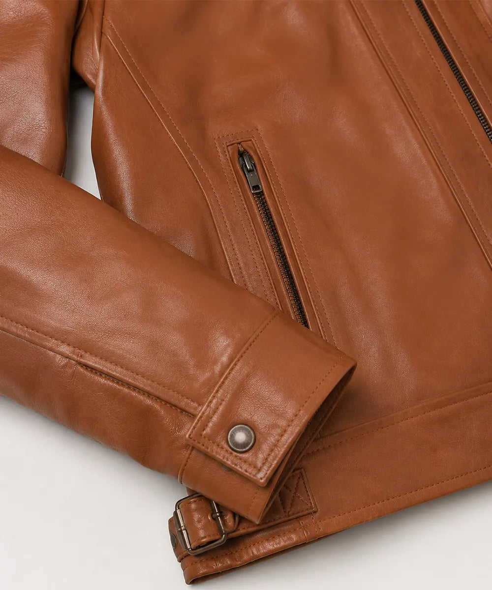 Genuine lambskin camel leather jacket material detail