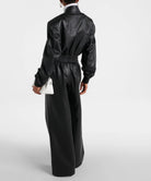 Women's Cropped Leather Bomber Jacket - Black Classic