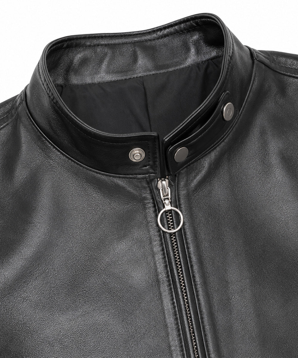 Eddie Munson inspired leather jacket with snap-tab collar