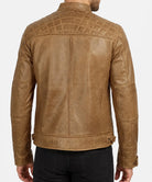 Back view of Men's Camel Leather Jacket showing rich brown leather finish, clean stitching, and classic outerwear design.