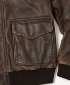 A-2 leather jacket with knit cuffs and a matching ribbed waistband