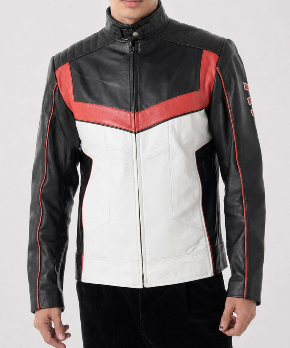 Side profile of Men's Mr Terrific Jacket with premium leather construction, comfortable fit, and classic outerwear style.