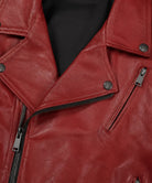 Men’s red leather biker jacket back view in smooth red leather